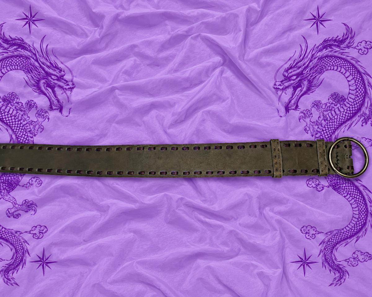 Cintura Larga Marrone Y2K Boho Western con Fibbia Rotonda Effetto Vissuto