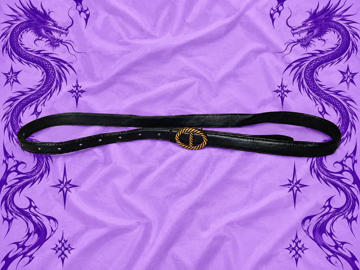 Cintura Nera Sottile Y2K con Fibbia Ovale Dorata – Stile Gothic Grunge Anni 2000