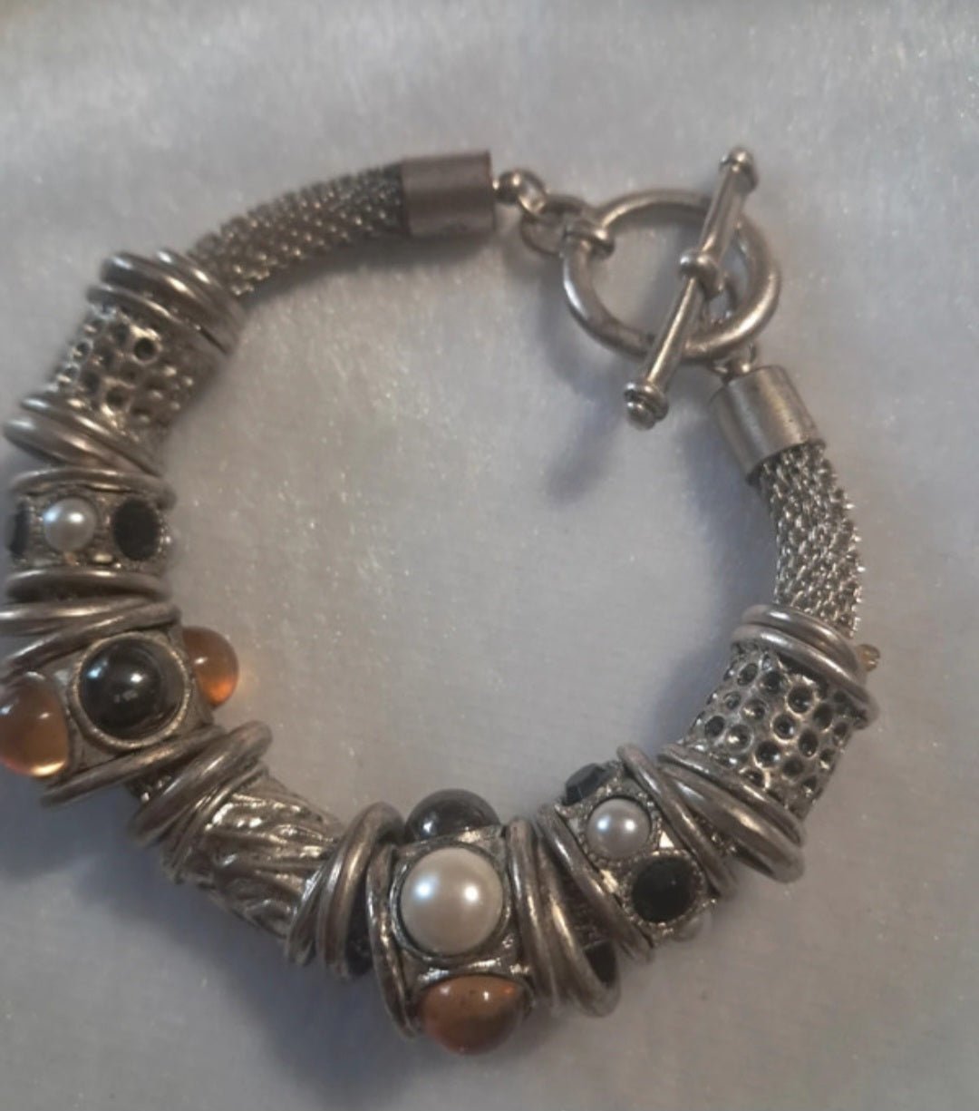 Bracciale Unisex Vintage Y2K con Perle e Pietre – Maglia Metallica Argento, Stile Anni 2000 - GEDICO STORE