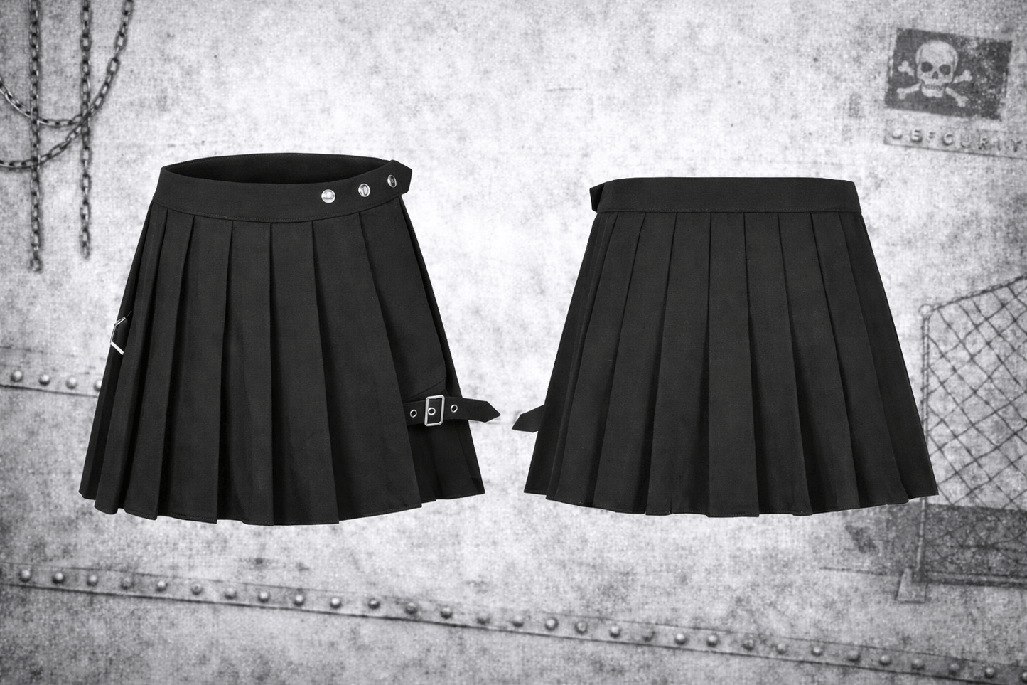 Gonna Pantaloncino Nera Punk Grunge a Pieghe con Cintura – 2 Pezzi - GEDICO STORE