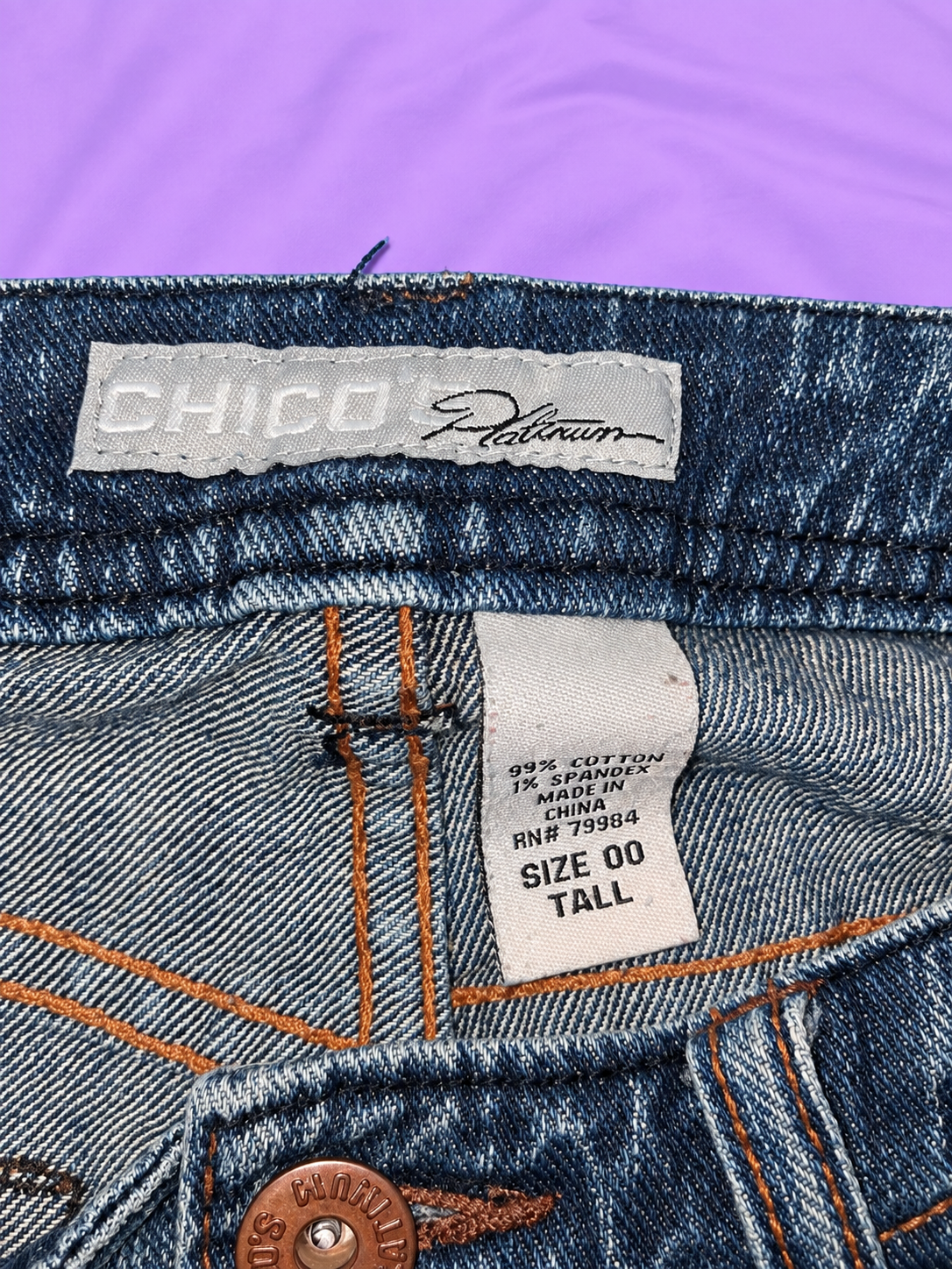Chico’s Platinum Flare Jeans with Rhinestone Embroidery – Size 00 Tall