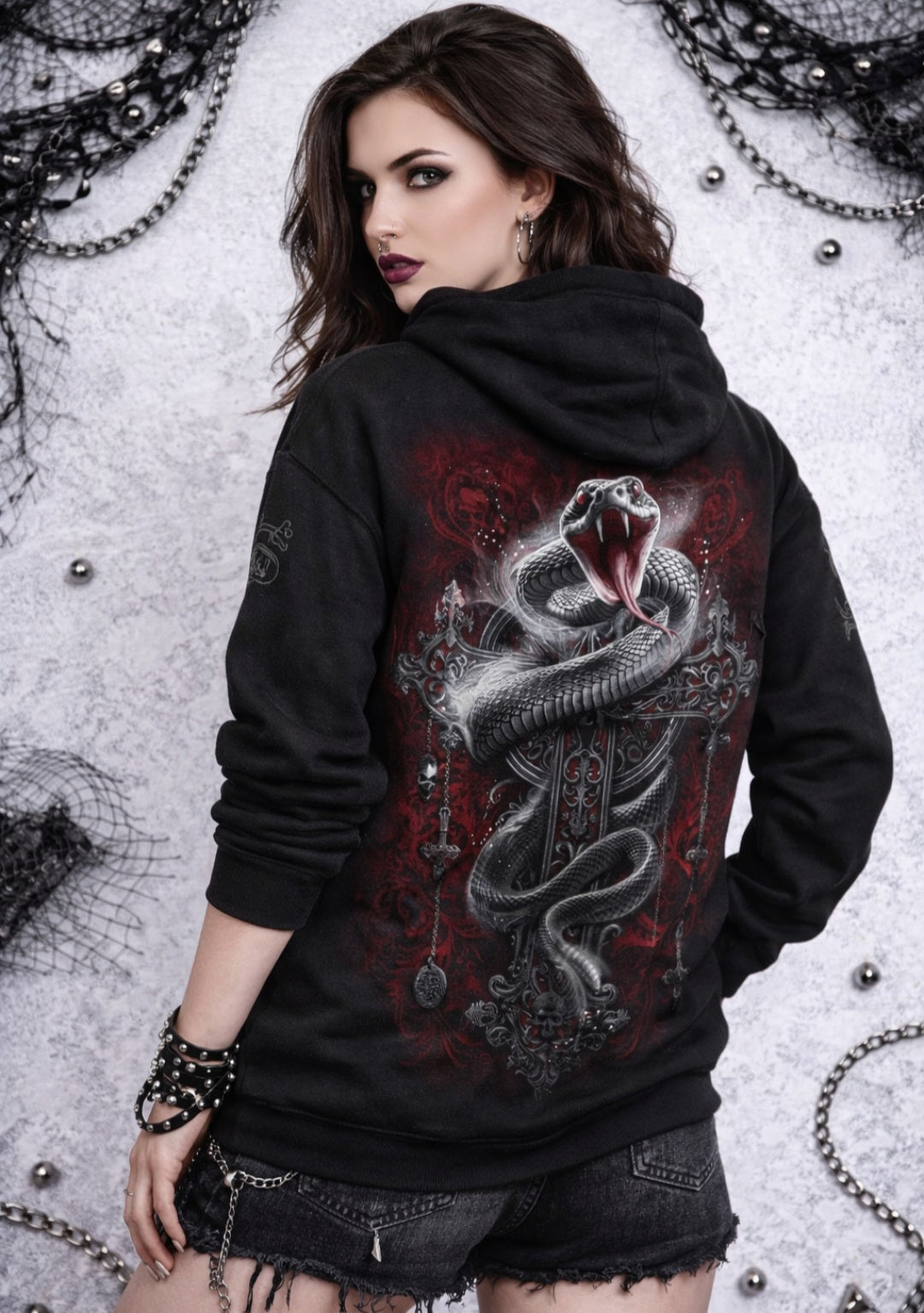SPIRAL® Gothic Serpent Hoodie – Felpa Dark Goth con Serpente Infernale