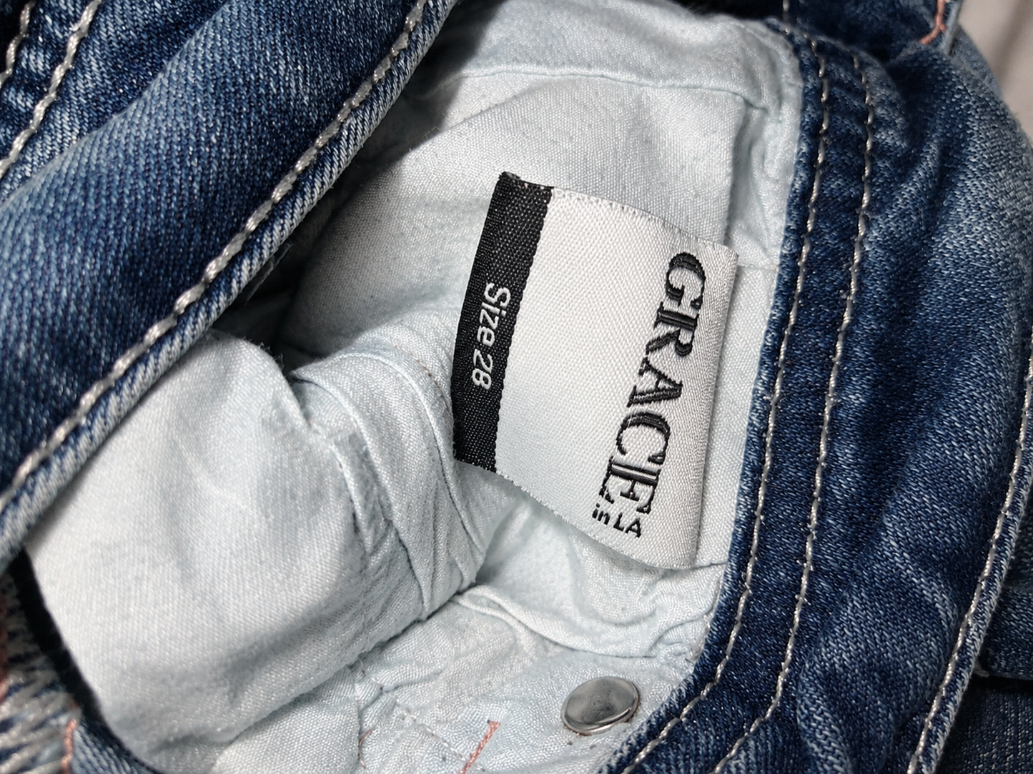 Jeans Grace in LA Bootcut Donna Taglia 28 Denim Blu Ricamato Stile Y2K