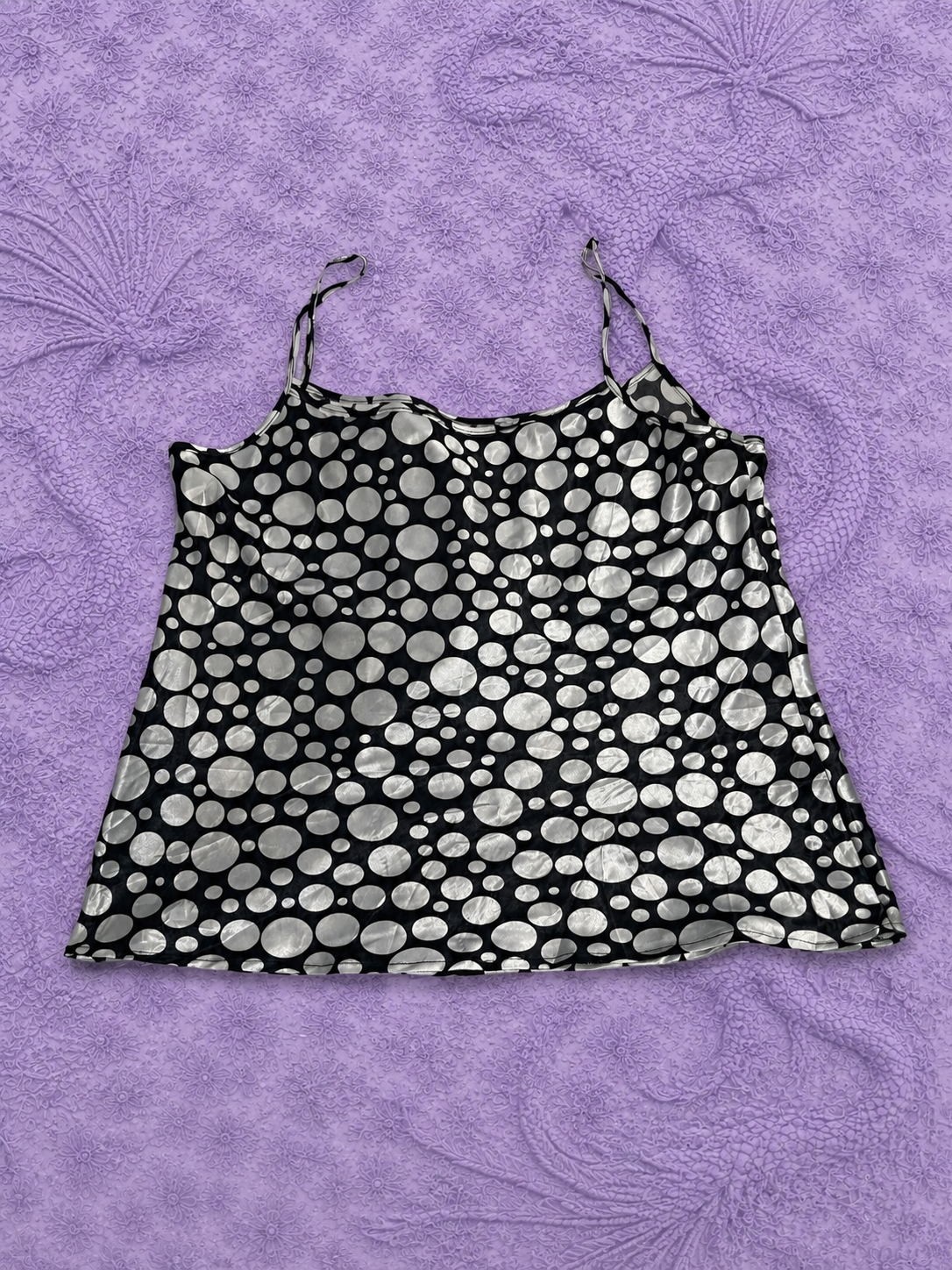 Top Nero Y2K a Pois Argento con Spalline Sottili | Vintage Anni 2000 | Gedico Store