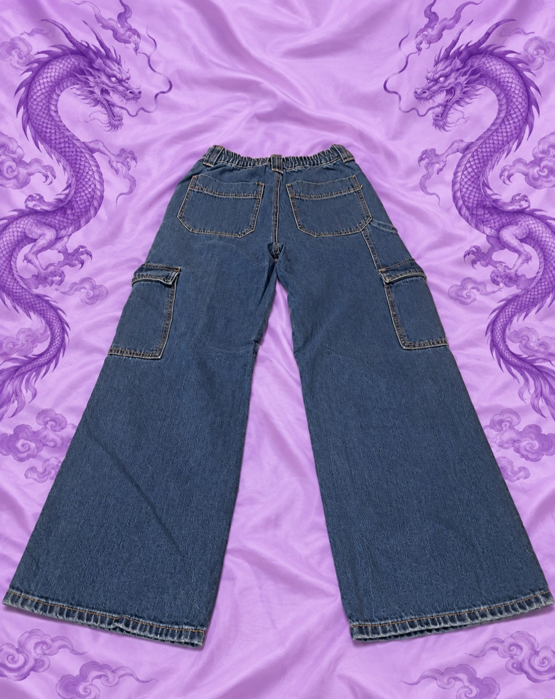 Wax Jean Collection Y2K Baggy Cargo Jeans – Blue Wide Leg Denim Pants Size S