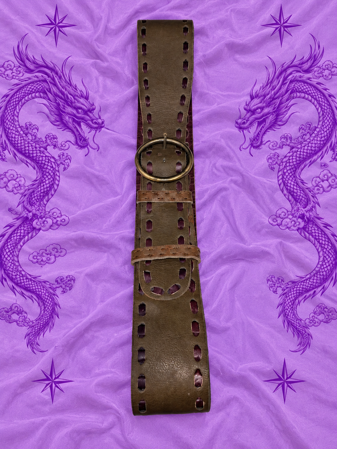 Cintura Larga Marrone Y2K Boho Western con Fibbia Rotonda Effetto Vissuto