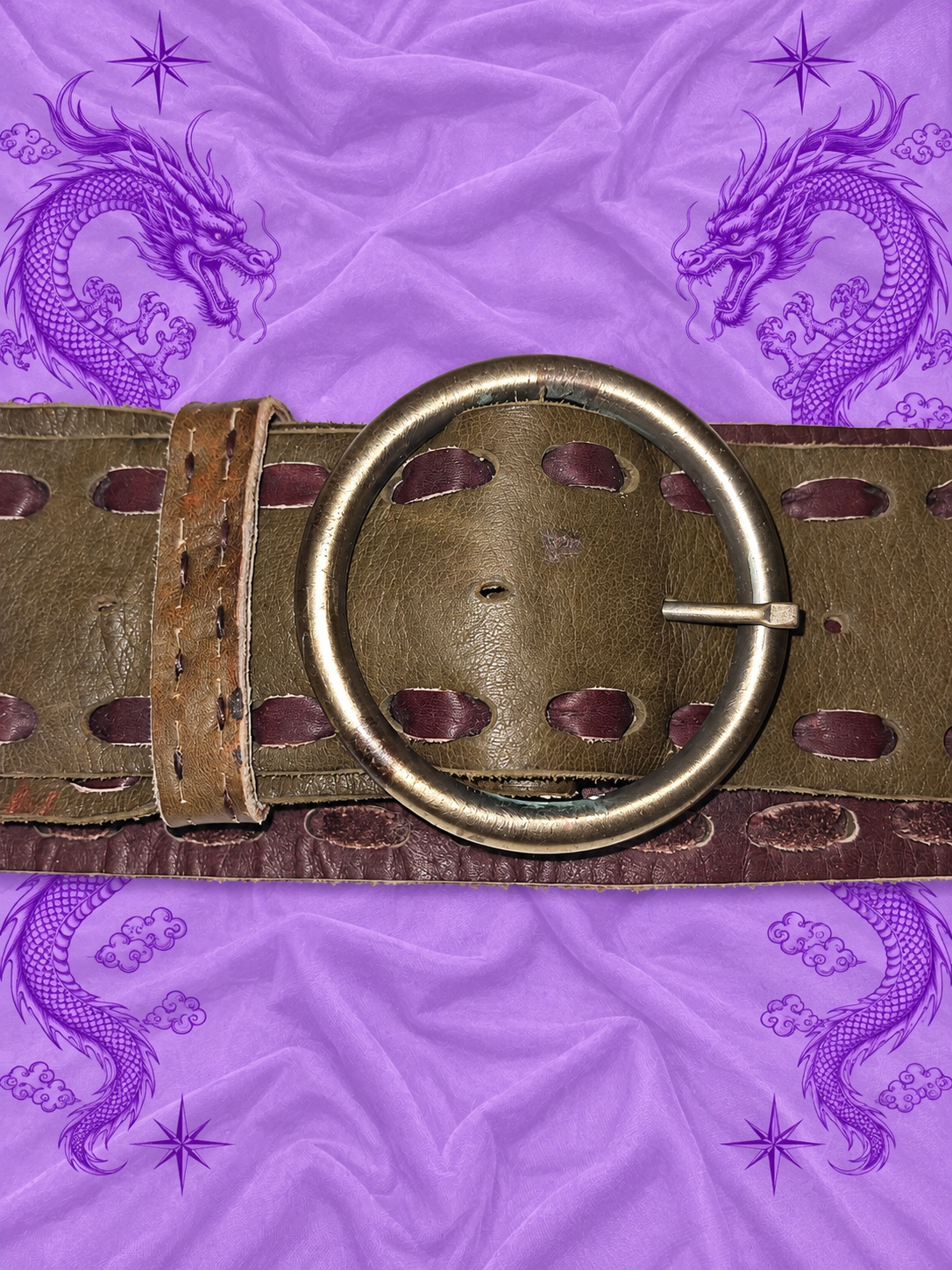 Cintura Larga Marrone Y2K Boho Western con Fibbia Rotonda Effetto Vissuto