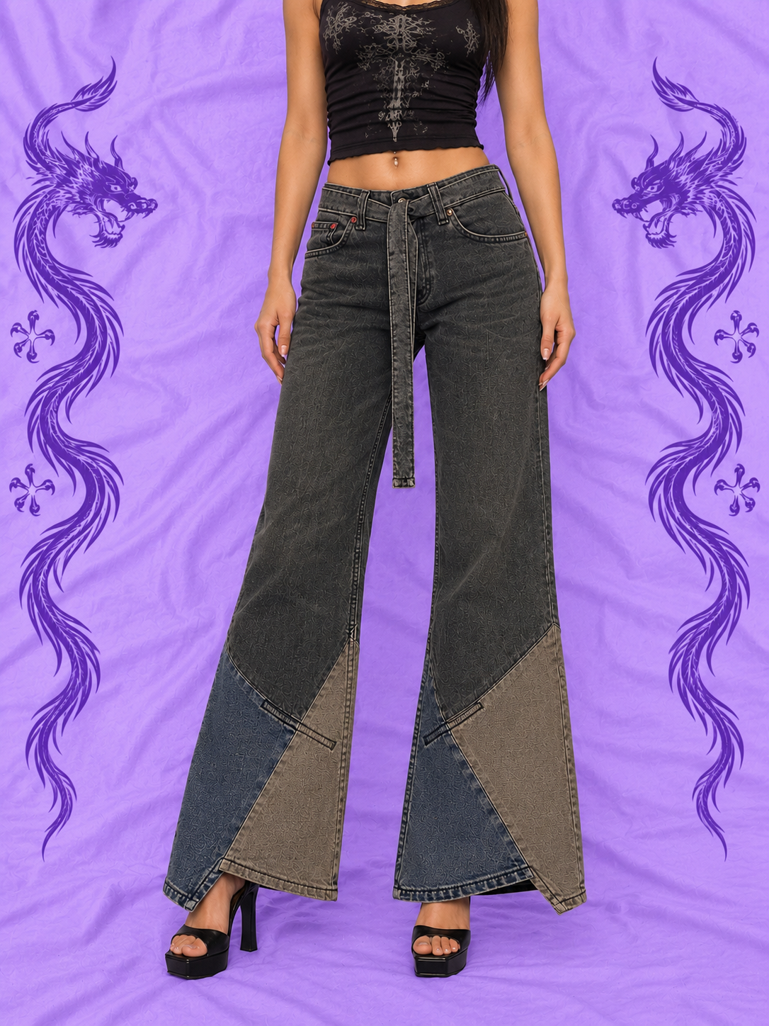 Jeans G-SUS Sindustries Y2K Patchwork a Zampa Wide Leg W27 L32 – Anni 2000