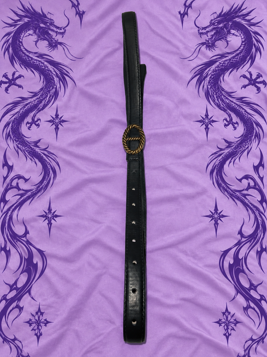 Cintura Nera Sottile Y2K con Fibbia Ovale Dorata – Stile Gothic Grunge Anni 2000