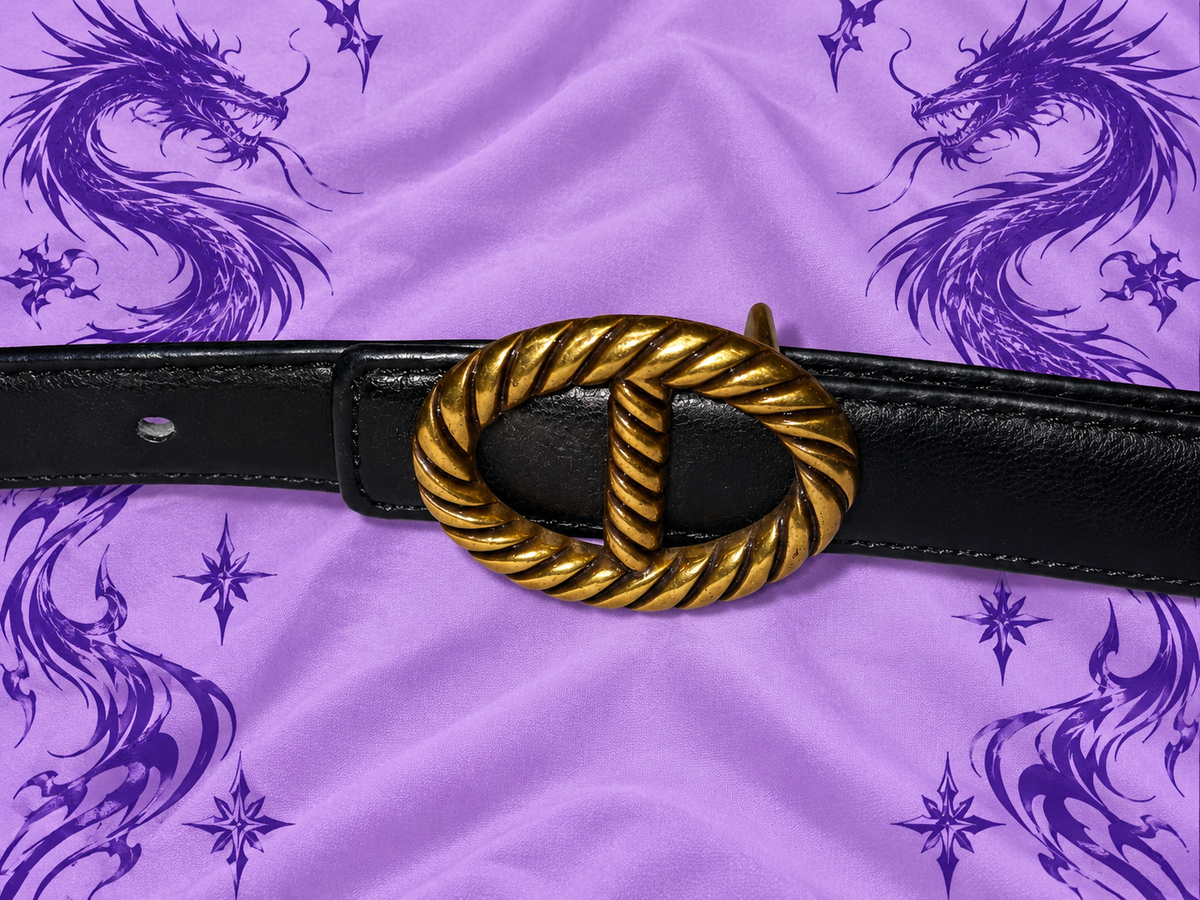 Cintura Nera Sottile Y2K con Fibbia Ovale Dorata – Stile Gothic Grunge Anni 2000