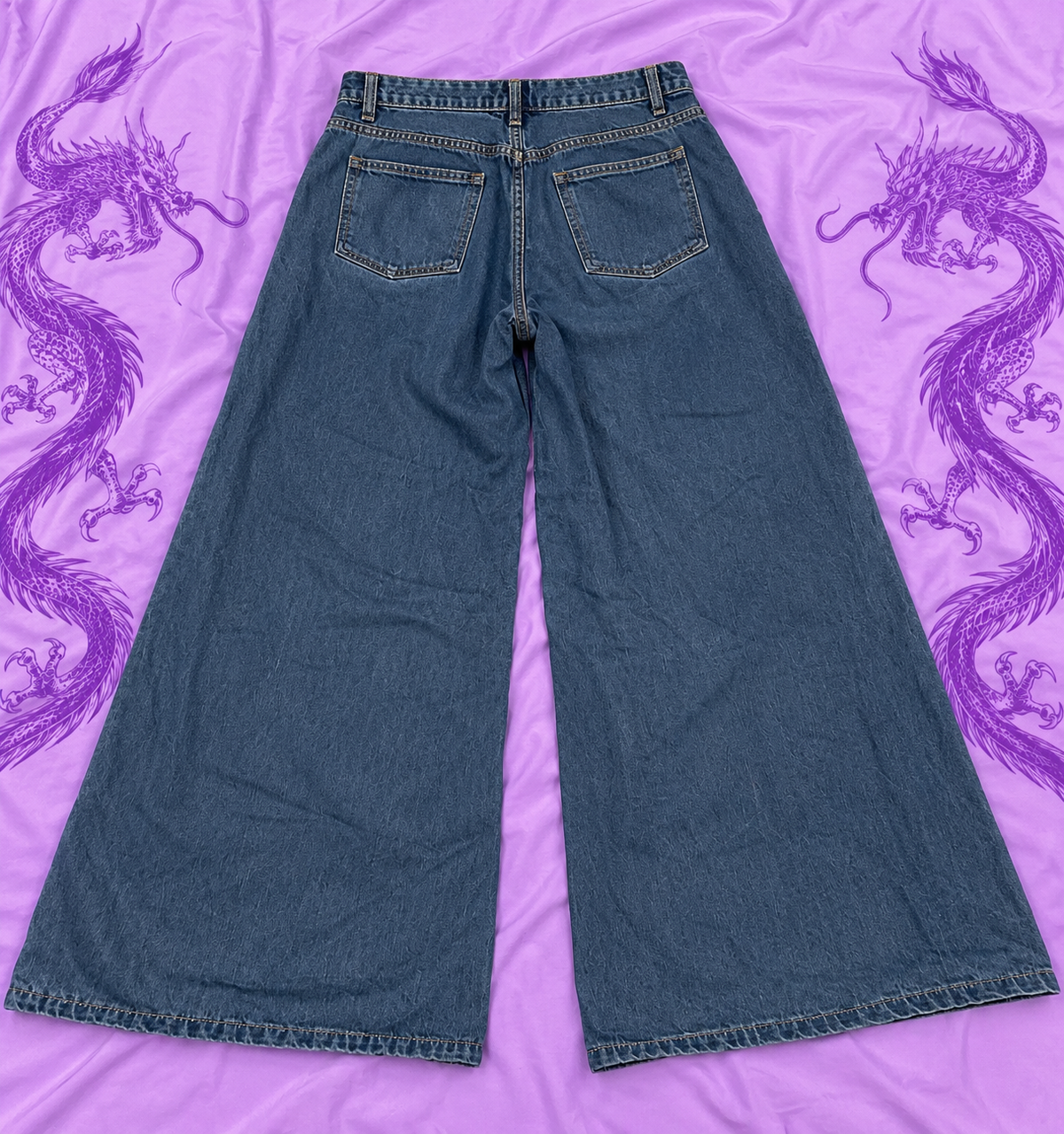 Jeans Cargo Baggy Y2K Blu Denim Wide Leg – Taglia 12 XL