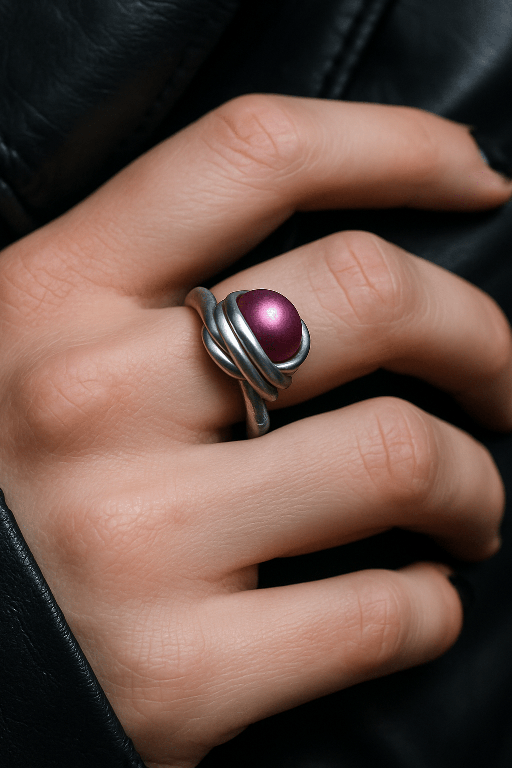 Anello artigianale con perla rosa | Wire, color argento, elegante - GEDICO STORE