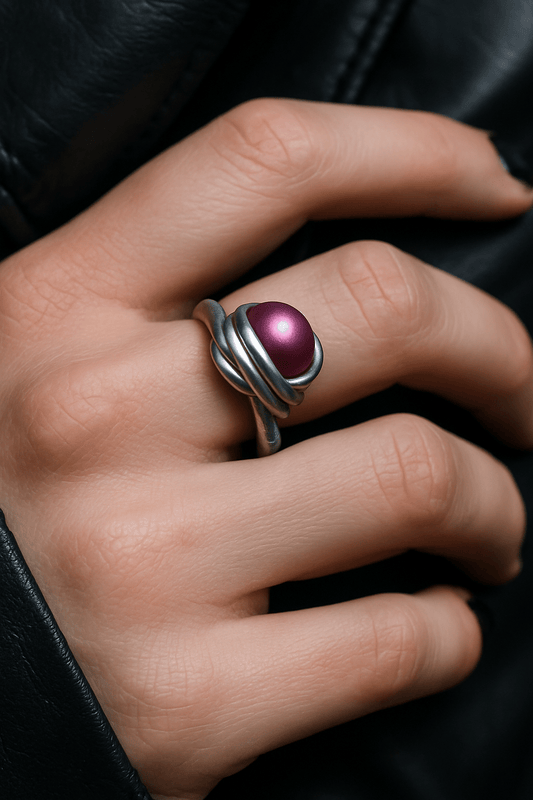 Anello artigianale con perla rosa | Wire, color argento, elegante - GEDICO STORE