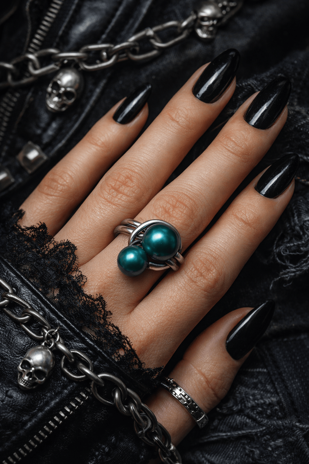 Anello con Doppia Perla Verde | Fashion Metal Ring with Green Pearls - GEDICO STORE