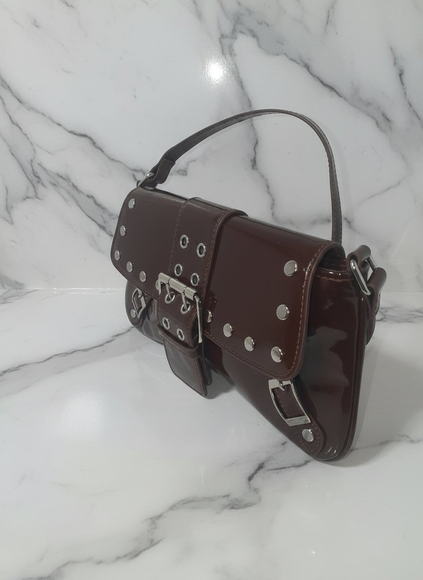 Borsa Y2K Punk Rock Nuova senza Etichetta con Borchie – Crossbody Marrone - GEDICO STORE