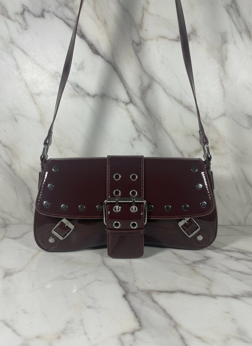 Borsa Y2K Punk Rock Nuova senza Etichetta con Borchie – Crossbody Marrone - GEDICO STORE