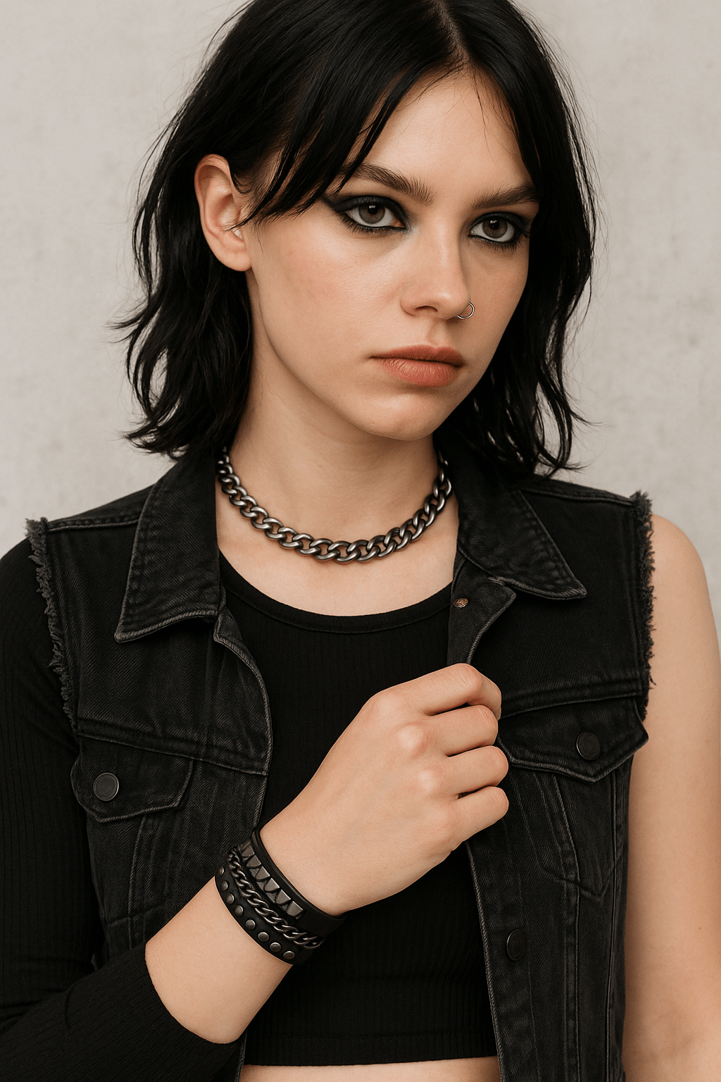 Bracciale Punk Rock Unisex in Pelle Nera con Borchie e Catena | Accessorio Y2K Emo Goth | Polsino Regolabile Stile AlternativePunk Rock Black Leather Bracelet with Studs and Chain | Y2K Emo Goth Cuff | Unisex Adjustable Wristband - GEDICO STORE