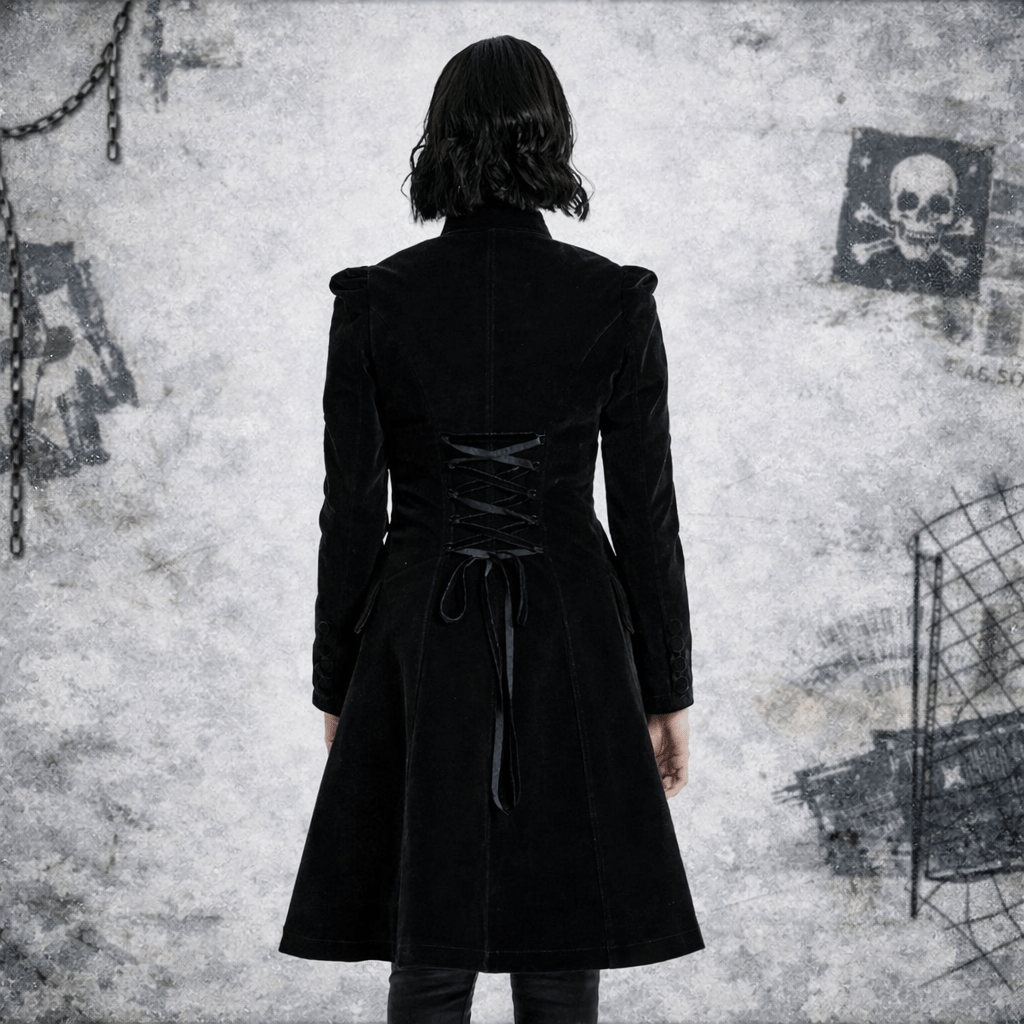 Cappotto Gotico Vittoriano Donna in Velluto con Colletto Alto e Ricami – Punk Rave Style - GEDICO STORE