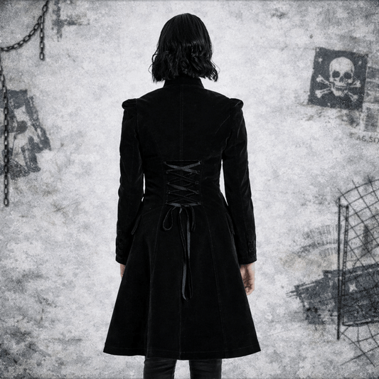 Cappotto Gotico Vittoriano Donna in Velluto con Colletto Alto e Ricami – Punk Rave Style - GEDICO STORE