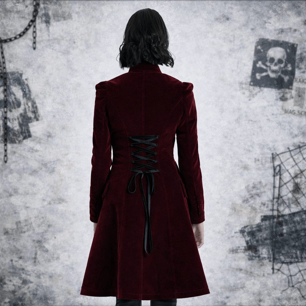 Cappotto Gotico Vittoriano Donna in Velluto con Colletto Alto e Ricami – Punk Rave Style - GEDICO STORE