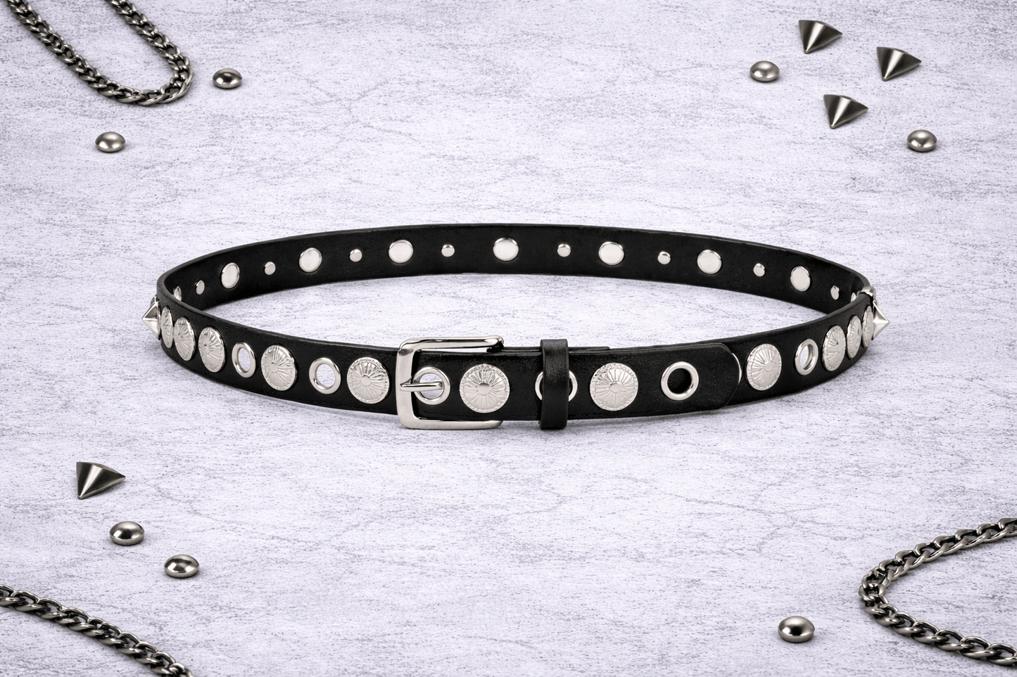 Cintura Punk Nera con Borchie Argento – Regolabile, Stile Grunge / Y2K / Alternative - GEDICO STORE