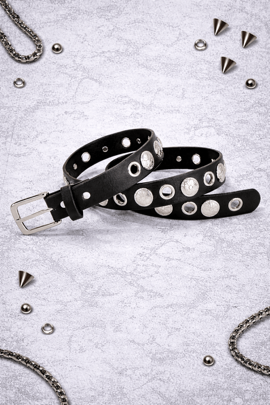 Cintura Punk Nera con Borchie Argento – Regolabile, Stile Grunge / Y2K / Alternative - GEDICO STORE