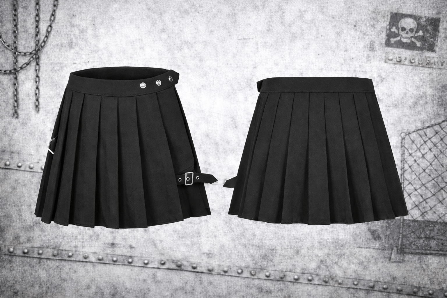 Gonna Pantaloncino Nera Punk Grunge a Pieghe con Cintura – 2 Pezzi - GEDICO STORE