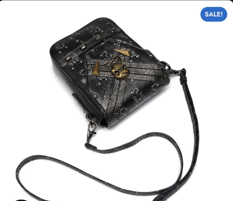 Mini Borsa Steampunk Unisex con Teschio e Scorpioni Ricamati – Tracolla Punk Rock - GEDICO STORE