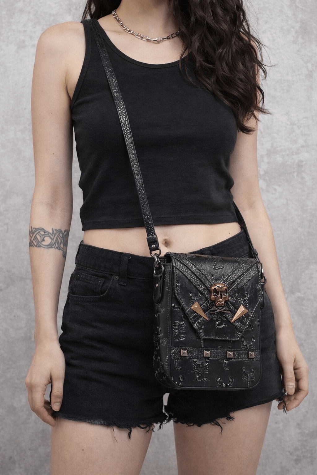 Mini Borsa Steampunk Unisex con Teschio e Scorpioni Ricamati – Tracolla Punk Rock - GEDICO STORE