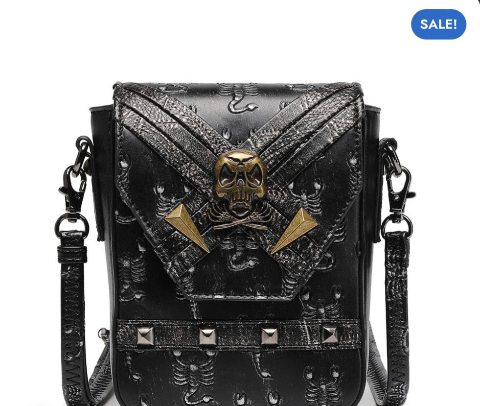 Mini Borsa Steampunk Unisex con Teschio e Scorpioni Ricamati – Tracolla Punk Rock - GEDICO STORE