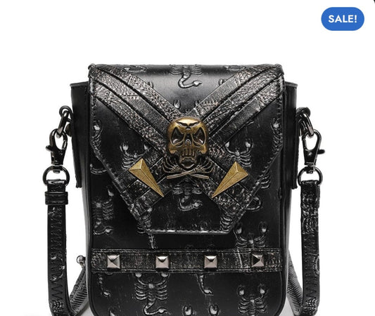 Mini Borsa Steampunk Unisex con Teschio e Scorpioni Ricamati – Tracolla Punk Rock - GEDICO STORE