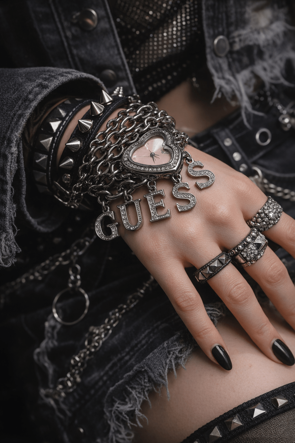 Orologio Guess vintage donna | Catena con ciondolo cuore cristallo Y2K - GEDICO STORE