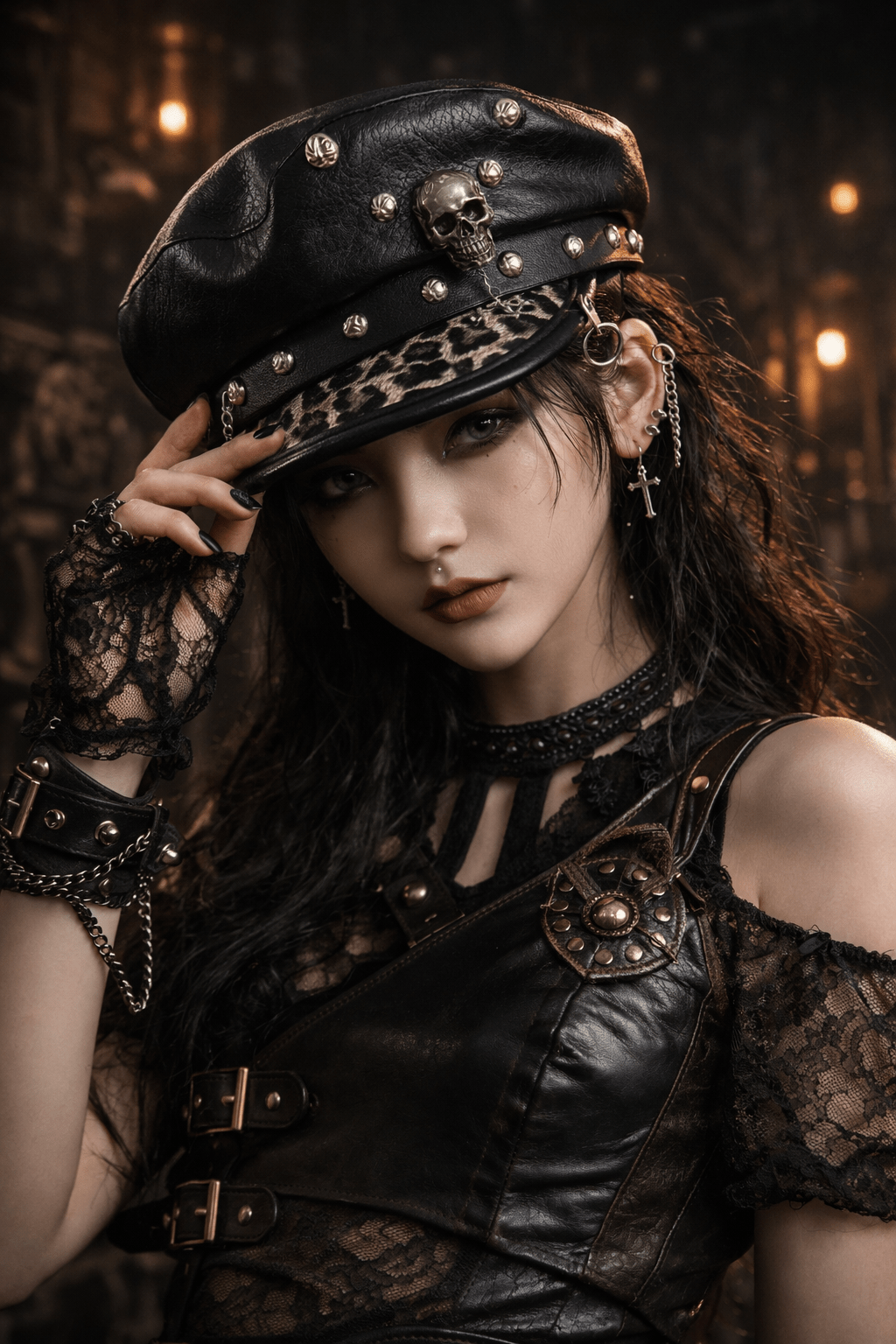 Punk Skull Rivet Chained Hat – Gothic Leopard Cap - GEDICO STORE