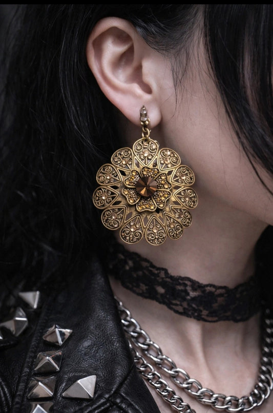 Orecchini Pendenti in Filigrana Oro a Fiore Vintage