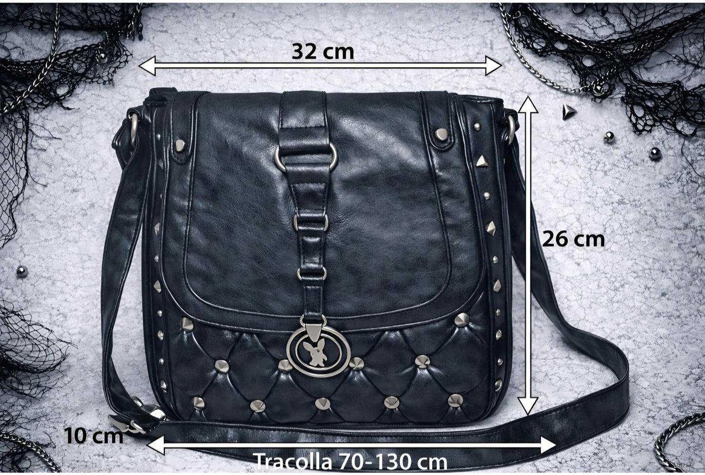 Borsa Playboy Gothic Nera con Borchie e Charm – Tracolla Punk Dark in Ecopelle
