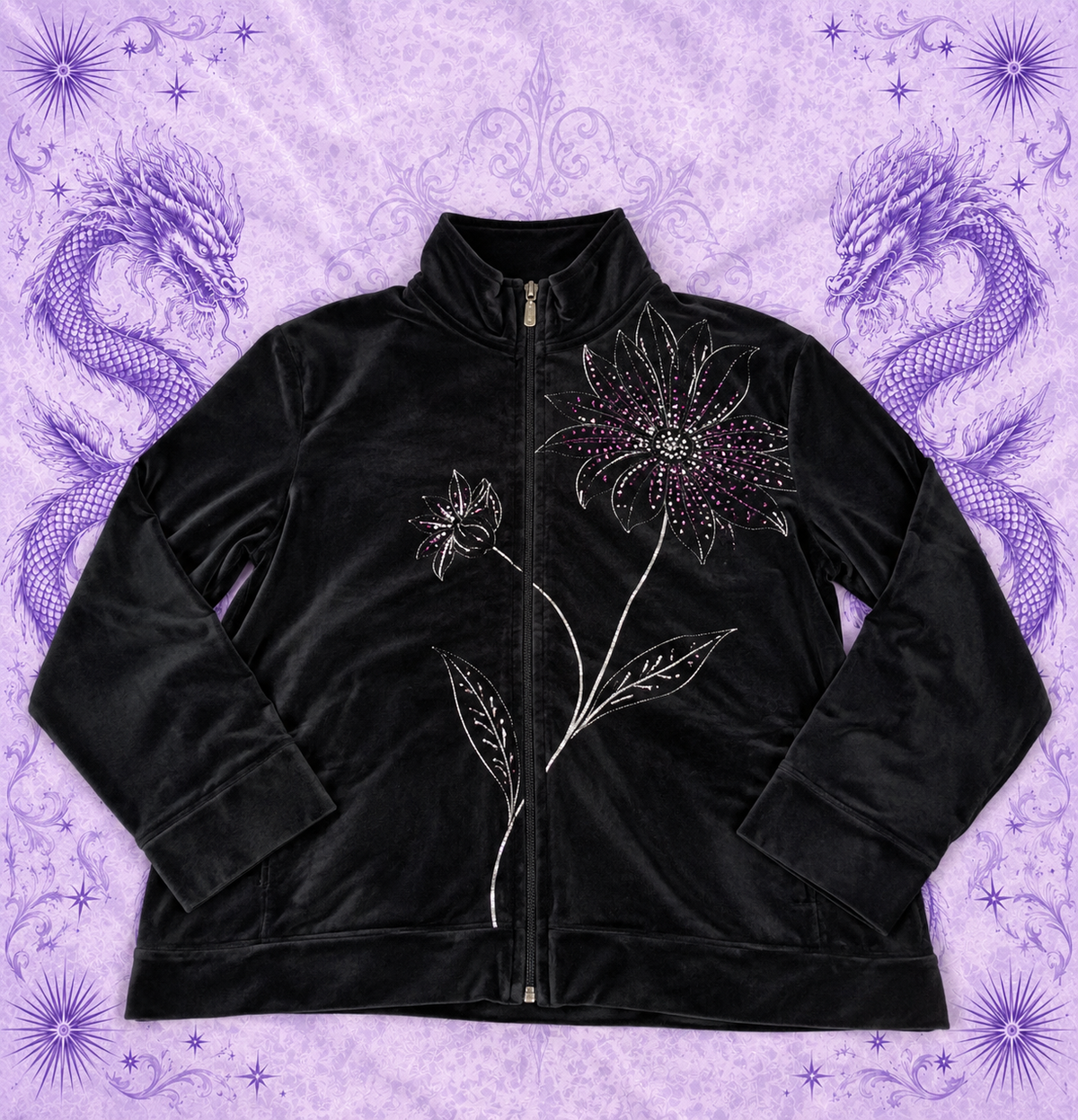 Alfred Dunner Black Velour Floral Jacket Petite 6P