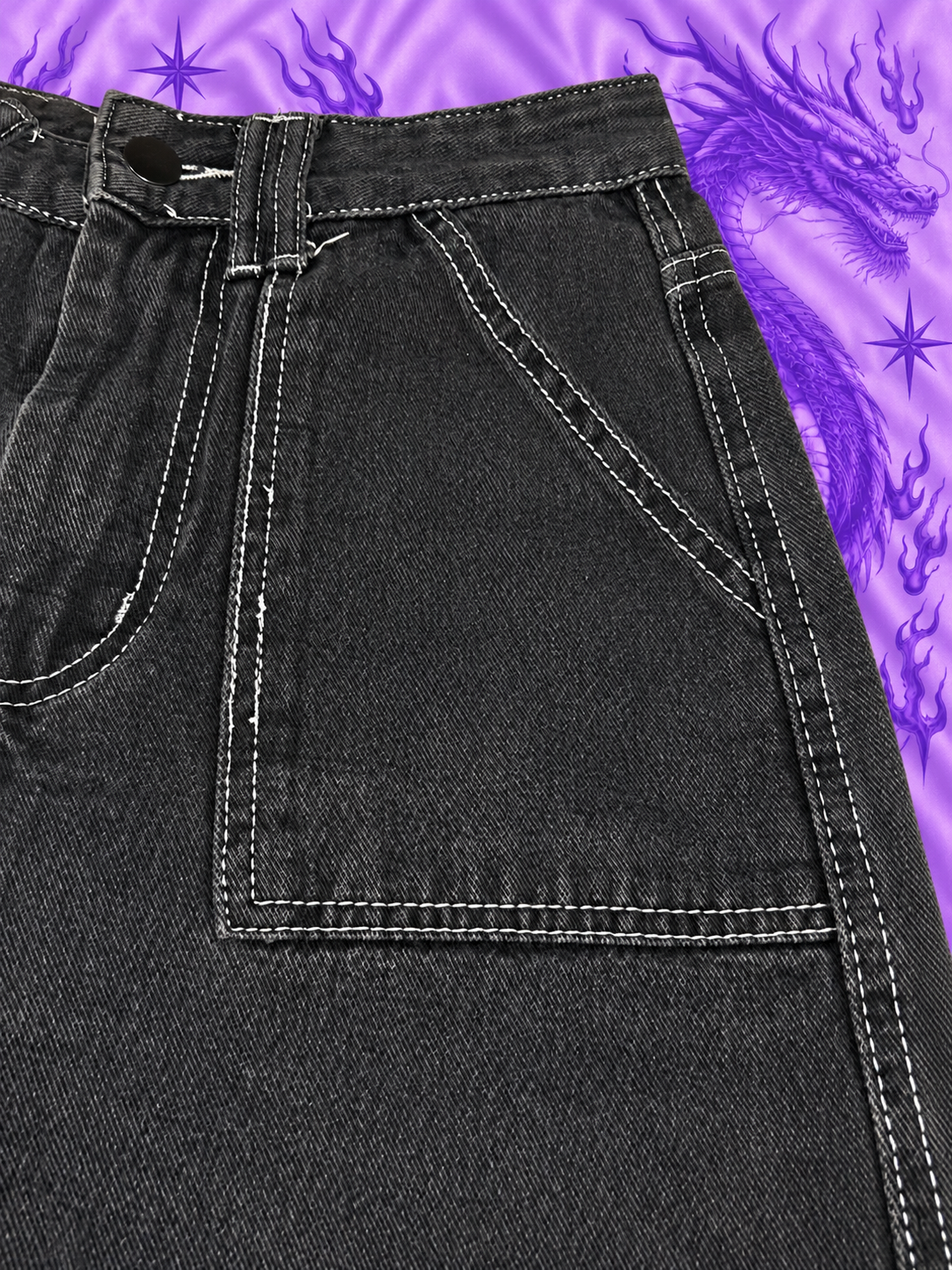 Black Y2K Baggy Cargo Jeans – Wide Leg Grunge Denim Pants