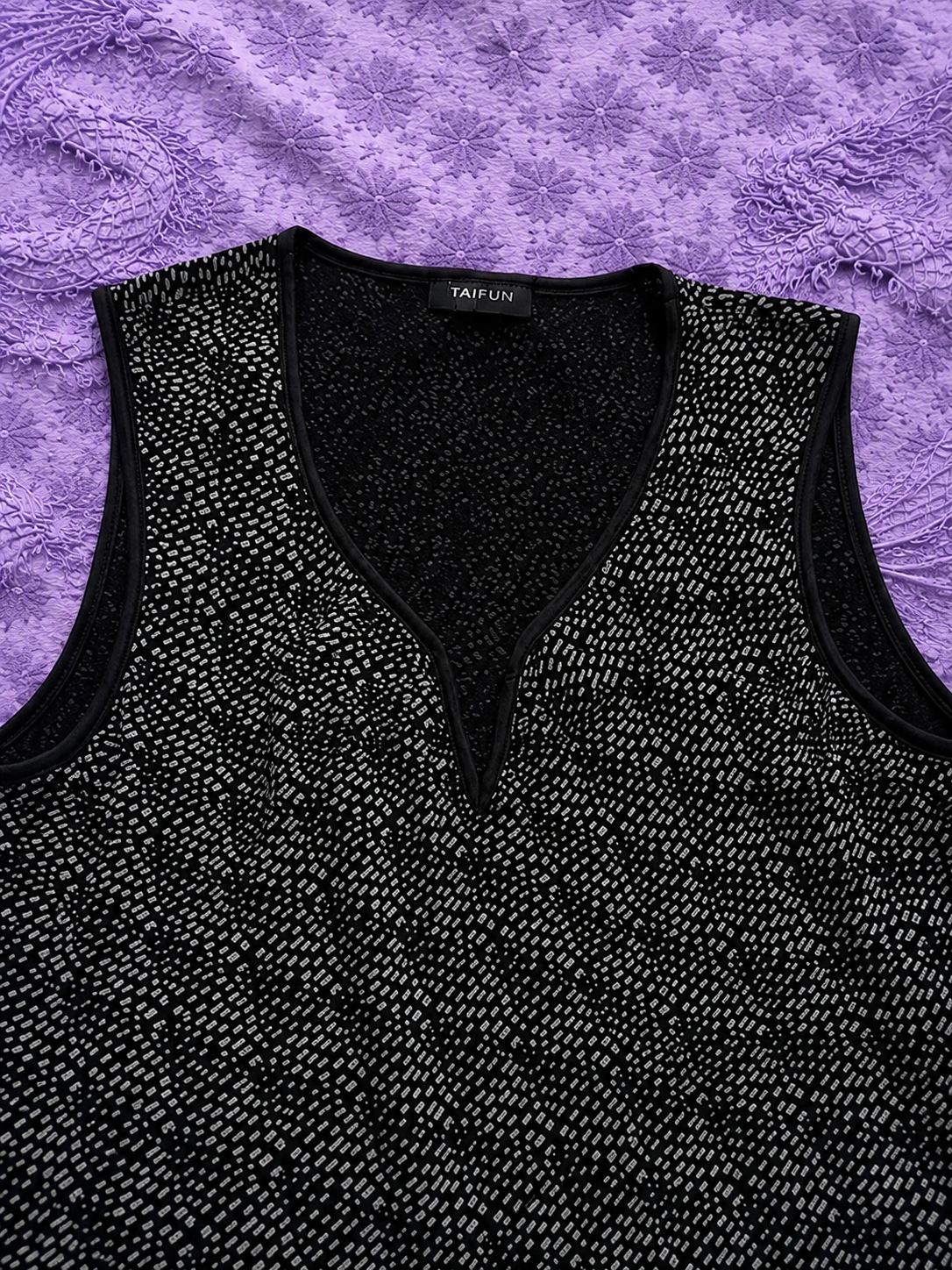 Top Taifun Nero Fantasia Smanicato Donna | Taglio Svasato Elegante Casual