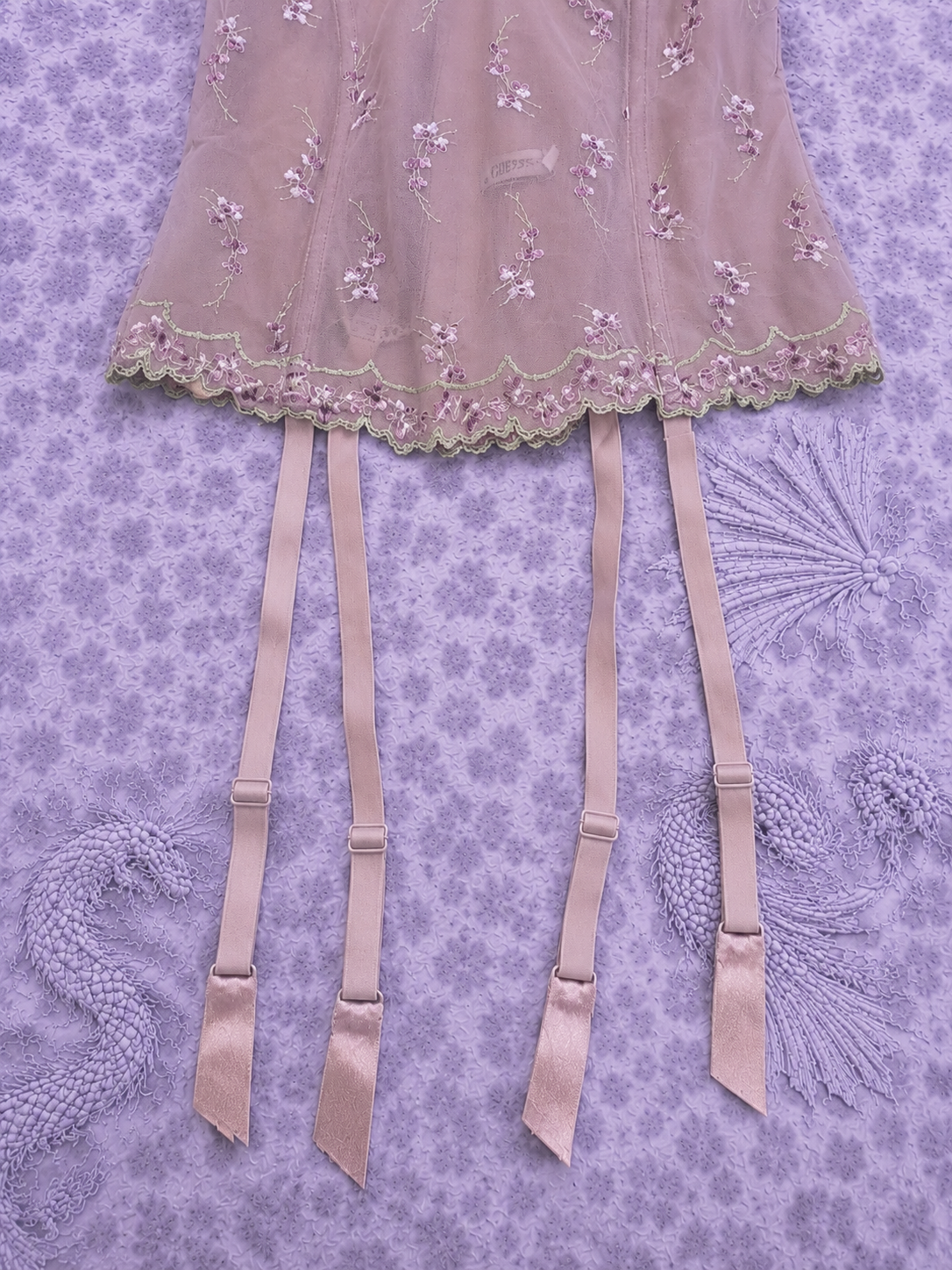 Christies Top Ricamato Rosa Cipria in Tulle Floreale – Vintage Y2K Taglia