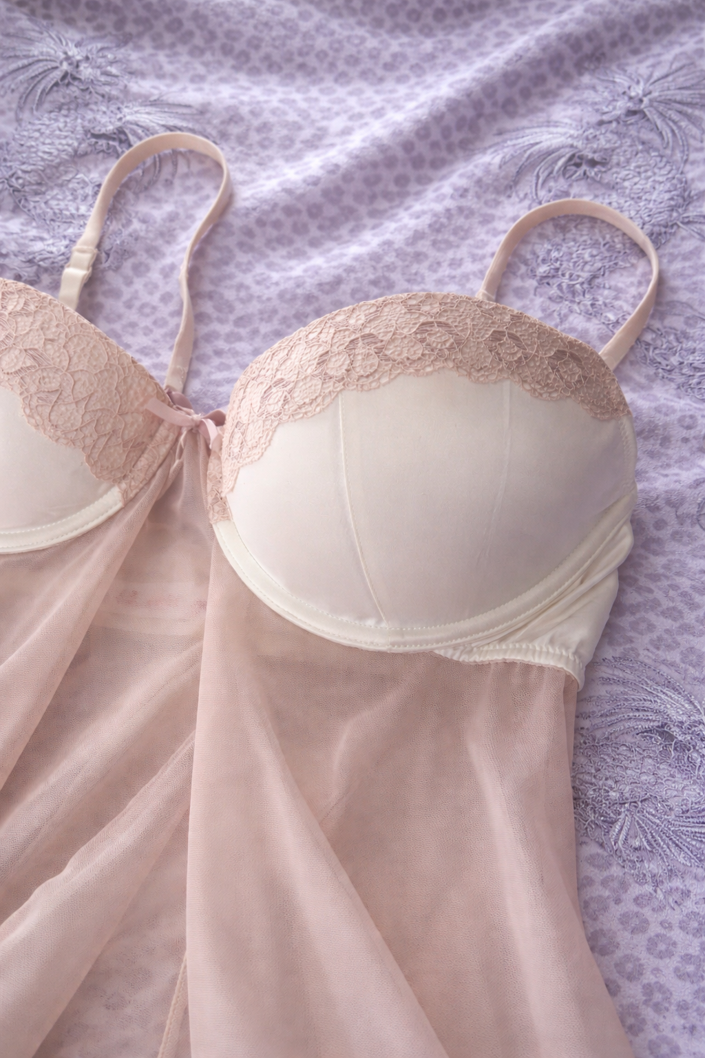 Babydoll Lingerie Beige/Avorio XL – Camicia da Notte Trasparente con Pizzo, Stile Y2K Romantico