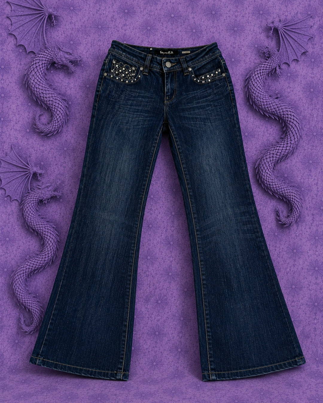 Jeans Sweet Look Bootcut Y2K Donna Made in USA Denim Blu Scuro Taglia 9 (IT 42)
