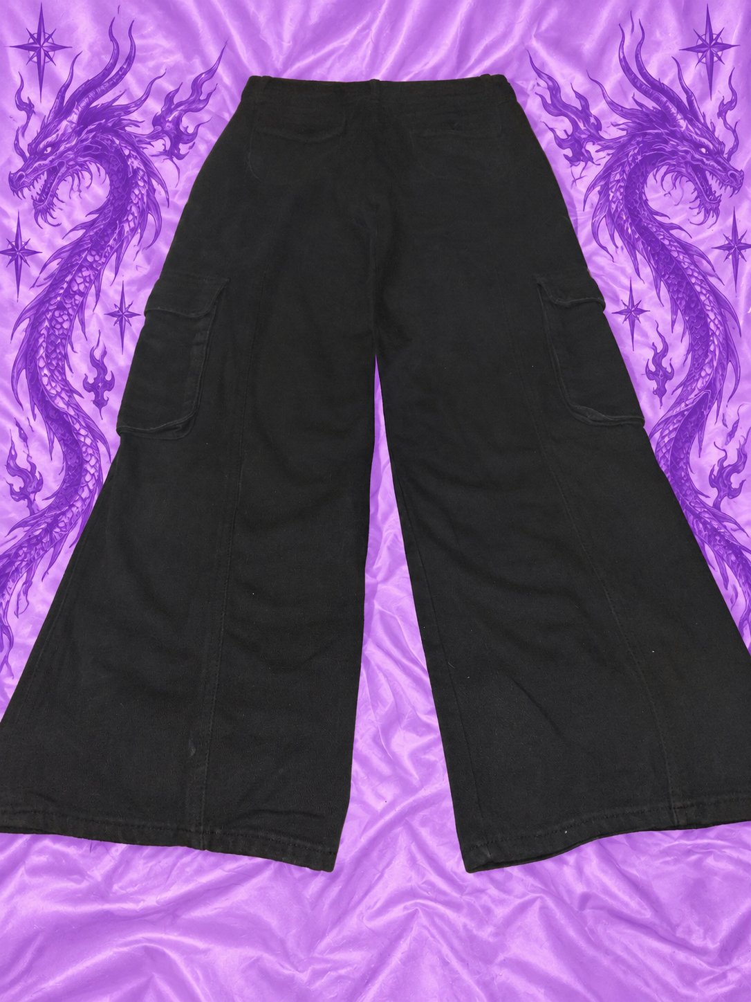 Black Y2K Baggy Cargo Pants – Wide Leg Multi Pocket Trousers Size M