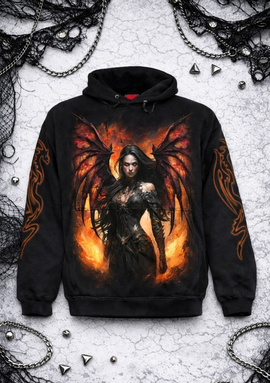 Spiral Draco Queen Hoodie – Felpa Goth Nera Dark Fantasy Fire Unisex