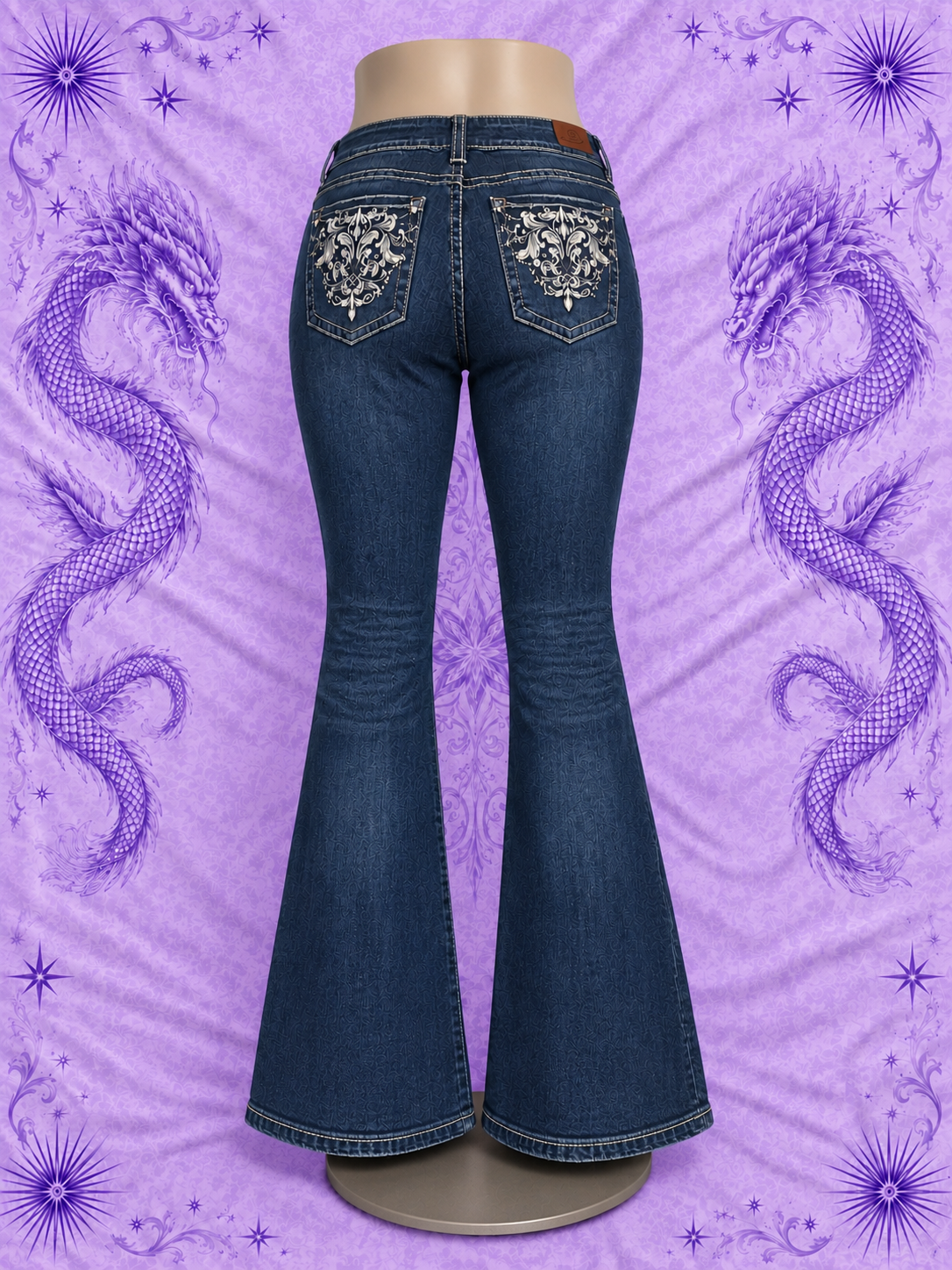 WallFlower Y2K Dark Wash Flare Jeans Embroidered – Size 9