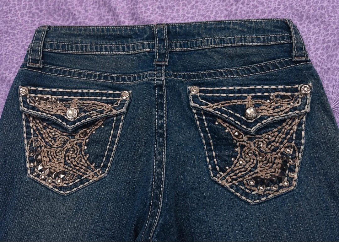 Jeans ANA Bootcut Donna Blu Denim Stretch con Tasche Decorate e Strass