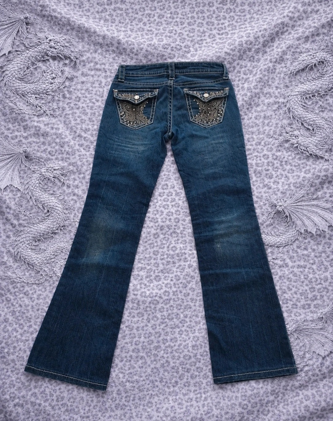 Jeans ANA Bootcut Donna Blu Denim Stretch con Tasche Decorate e Strass