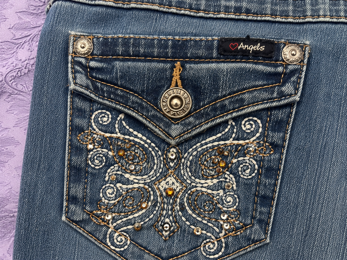 Angels Jeans Donna Bootcut Y2K Ricamati Denim Blu Taglia 5