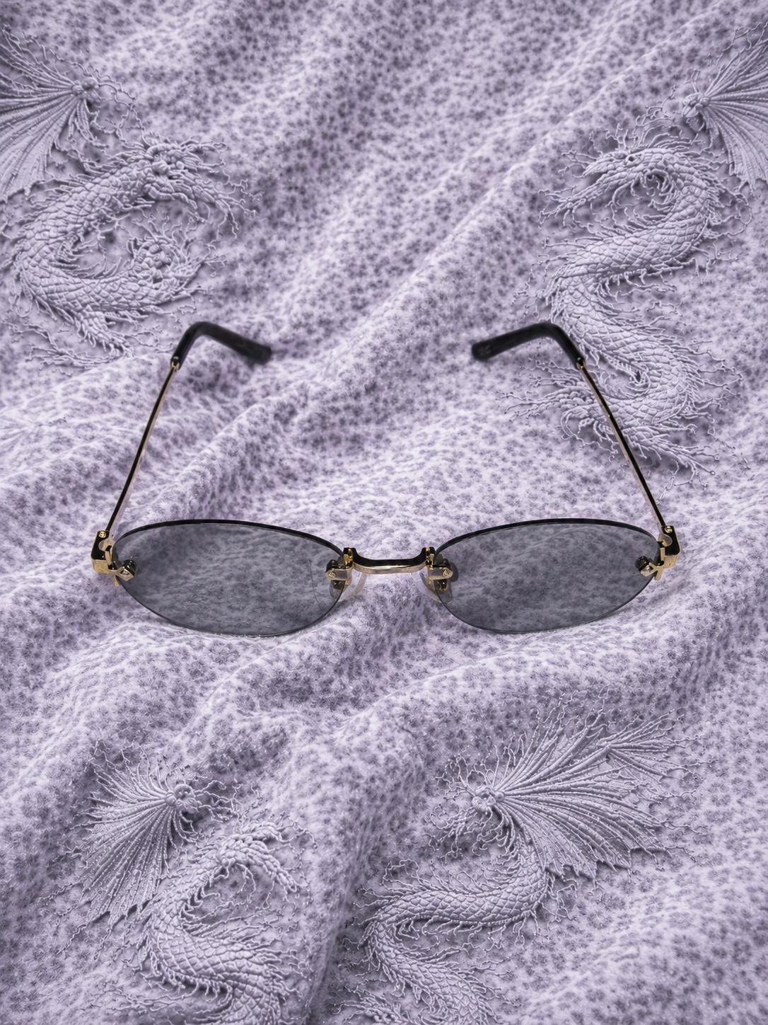 Solo Solis Occhiali da Sole Ovali Rimless Y2K – Lenti Grigie e Montatura in Metallo Argento