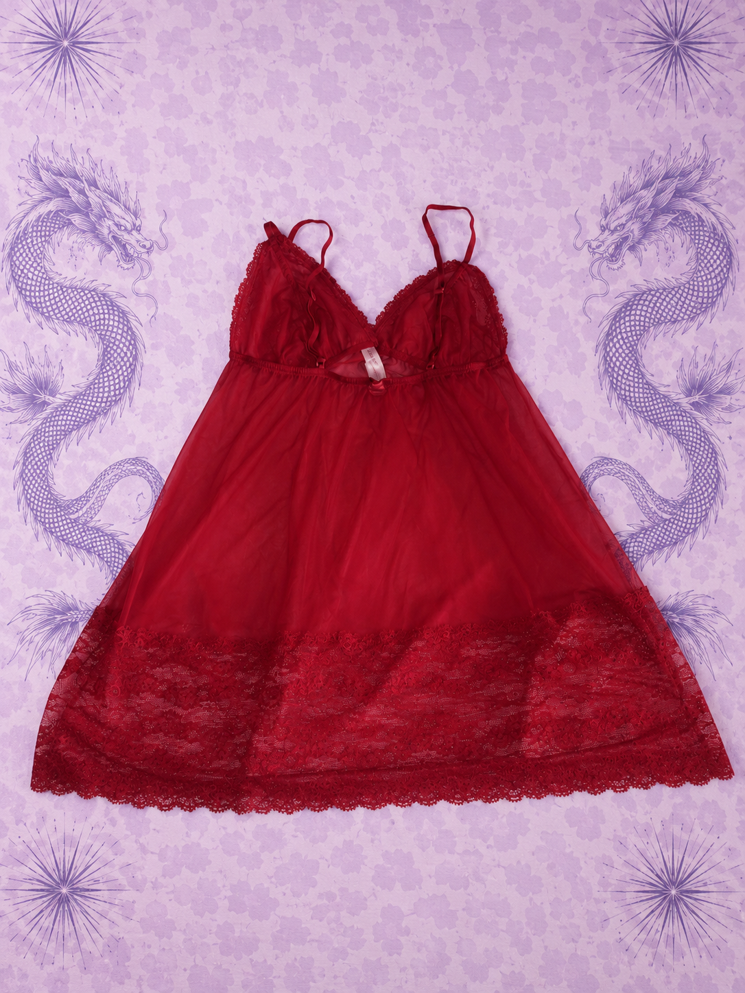 Top vintage Gilligan & O'Malley in pizzo e tulle rosso – Taglia M | Stile Y2K