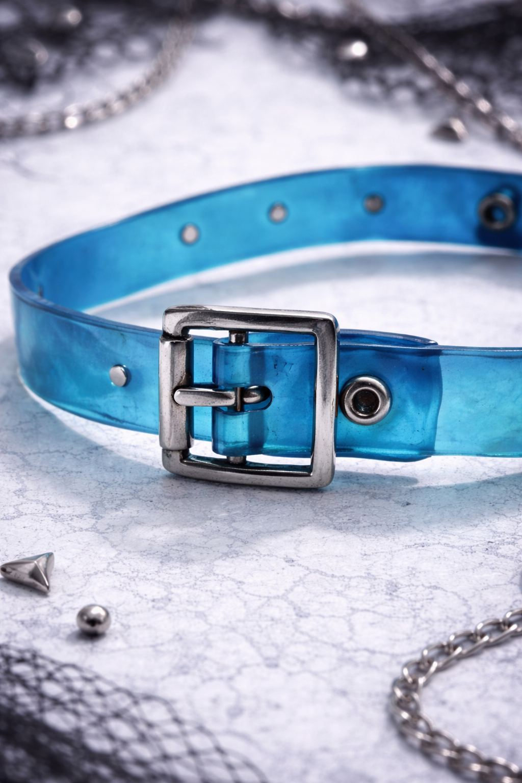 Choker Blu Trasparente con Borchie – Punk Goth Spiked Choker Necklace Alternative Jewelry